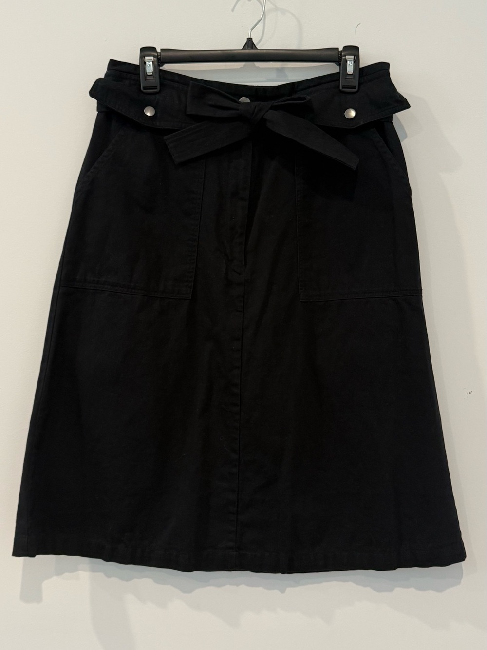 Banana Republic Utility shirt. Black A-Line Skirt, Snap and zipper with tie Belt
